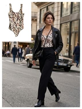 EUC Express Body Contour Animal Print Multicolor Bodysuit, Size Small